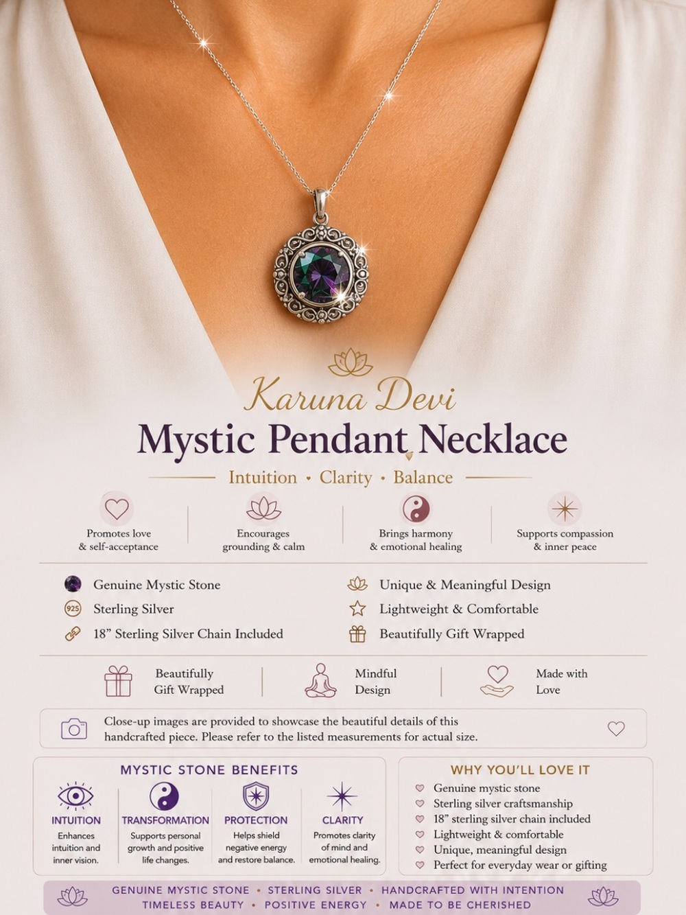 Vintage Multicolor Mystic Topaz Silver-Tone Pendant